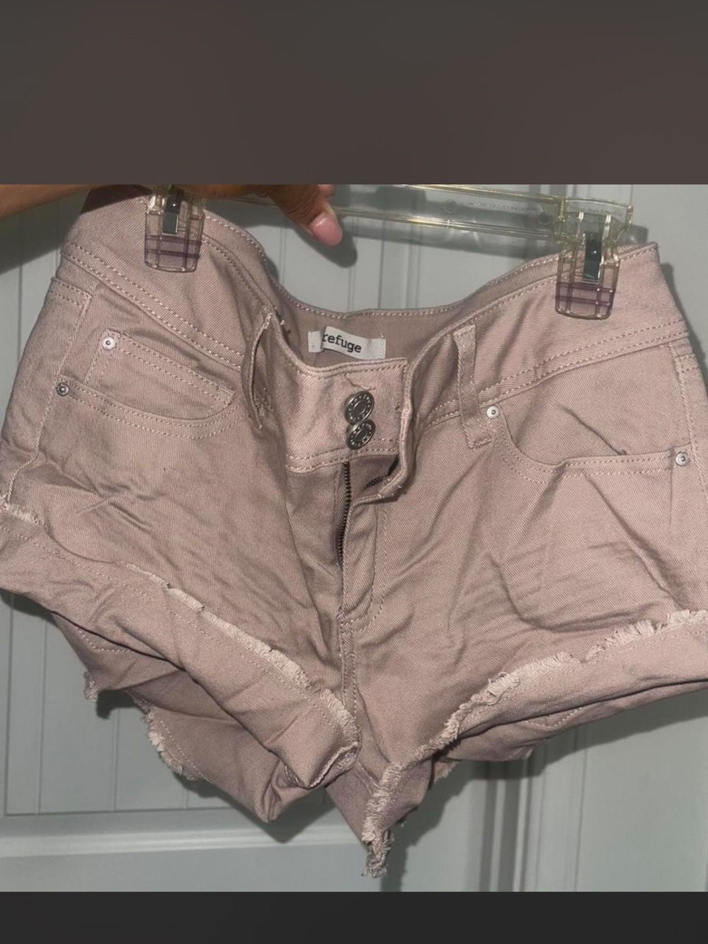 refuge Blush Pink Denim Frayed Hem Shorts